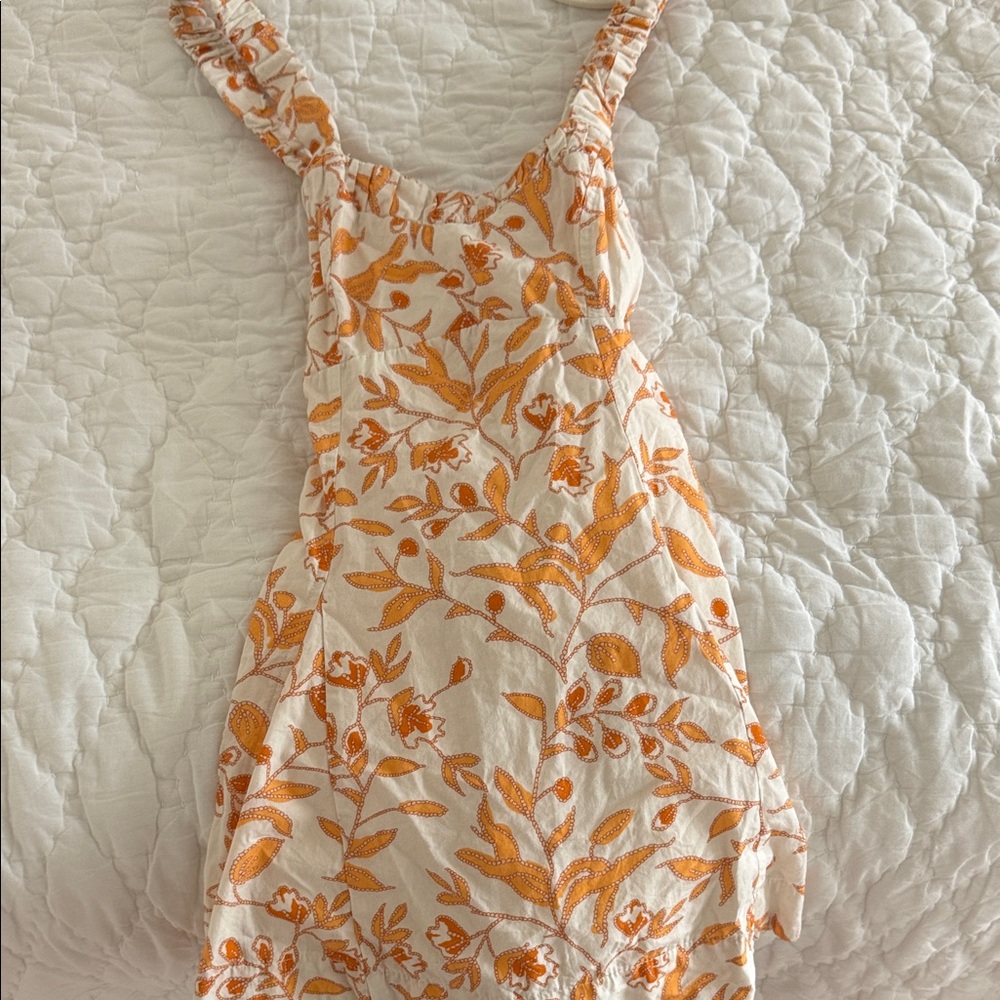 Anthropologie Maeve Cream Dress with Orange Floral Print
